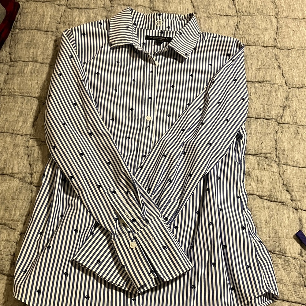 Banana Republic Striped Button-Up Shirt with tiny elephants